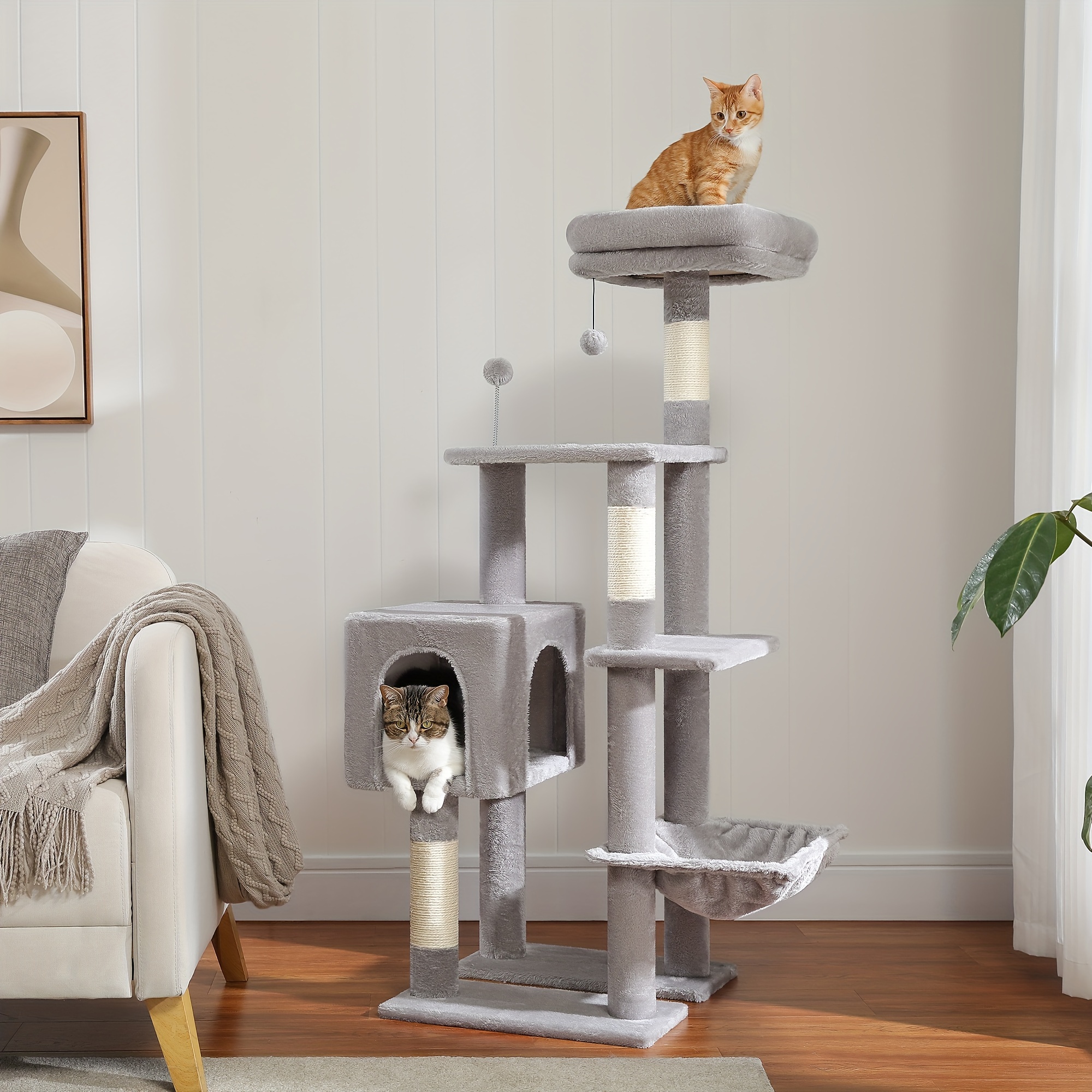 

Multi-level Luxury Cat Tree Tower With Cat Condo Cozy Perches House Scratching Post Stable Cat Tower With Hanging Ball