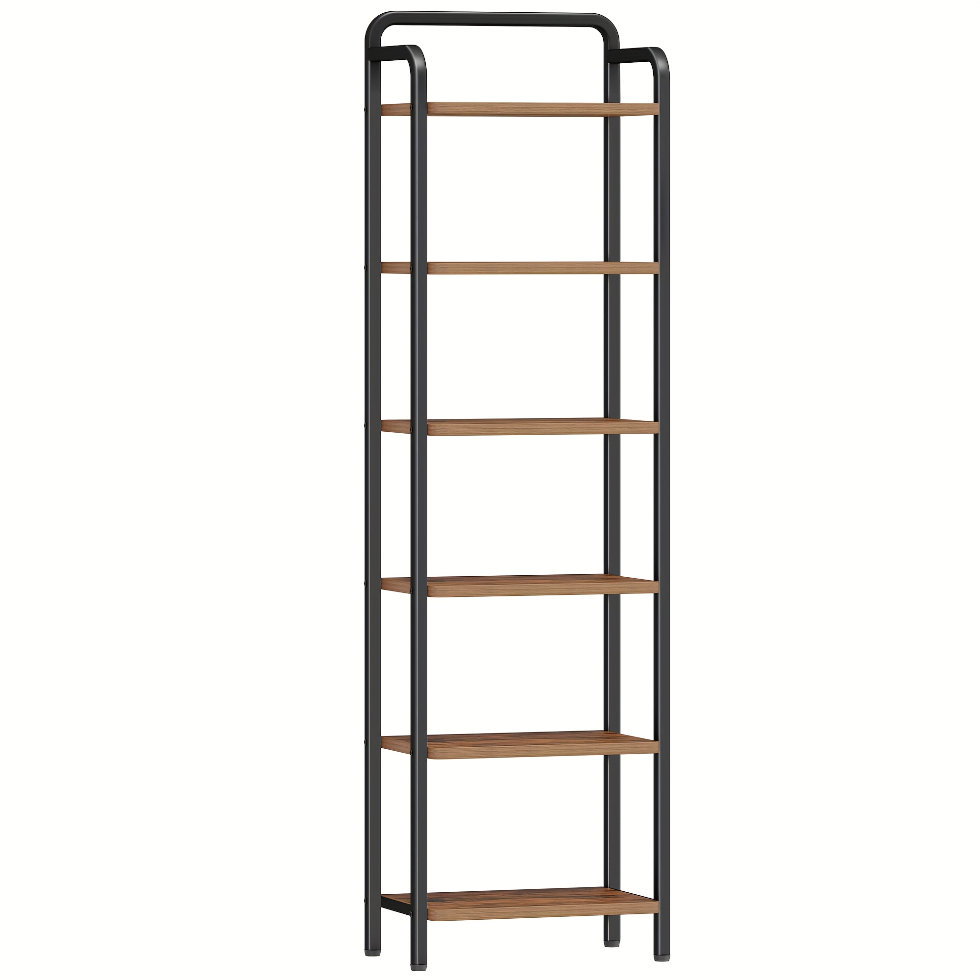 Bookshelf, Stand, Vertical Shelf, Compact Bookcase, Industrial Corner Unit, Slim Shelf For Home Office, Living Room, Bedroom, Kitchen, 6-tier -black