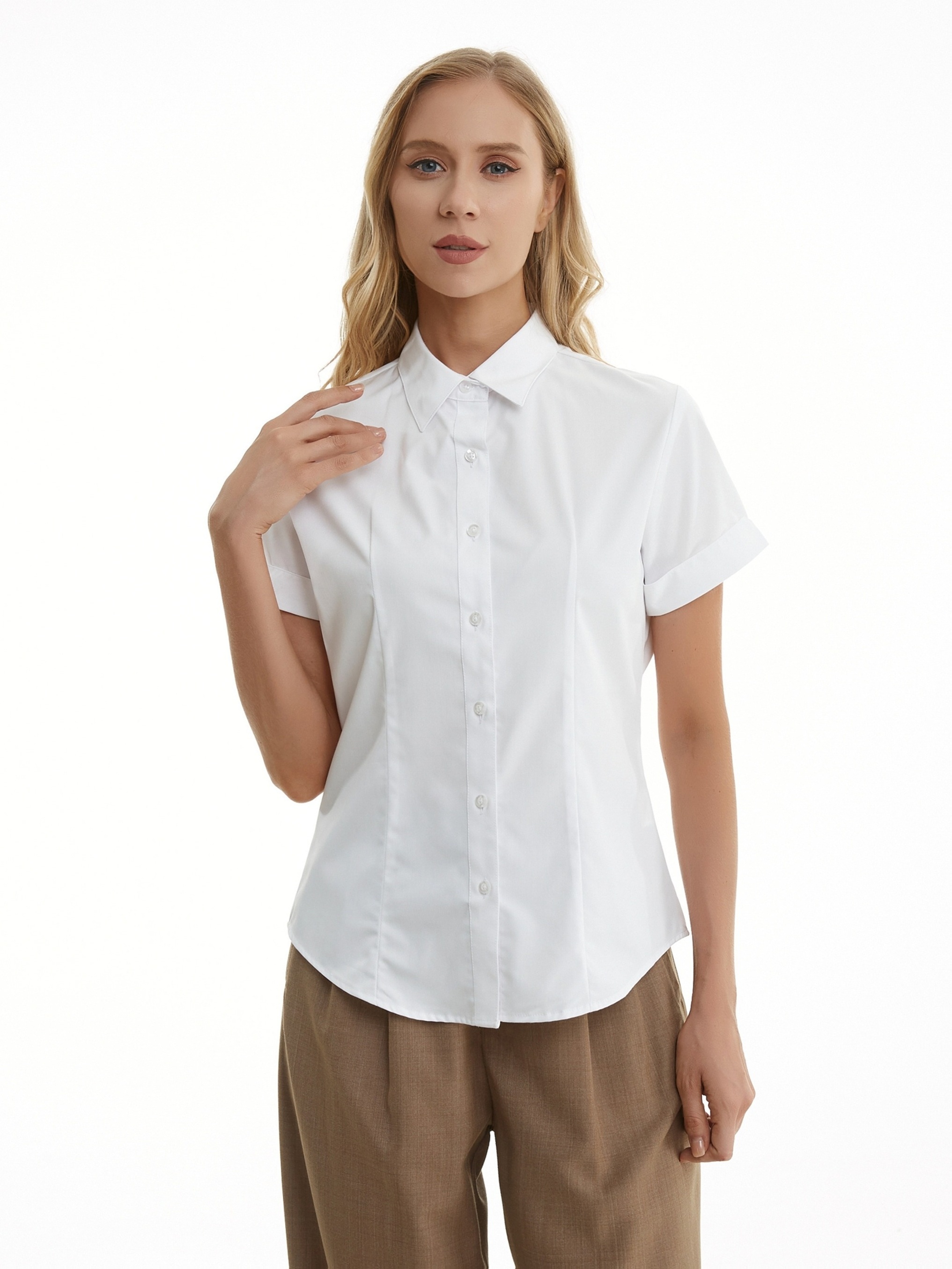 1pc Womens * Dress Shirt, White Button Shirt for Women, Wrinkle Free  Collared Blouse, Dressy Casual Work Tops, Short Sleeve Button Up Shirt
