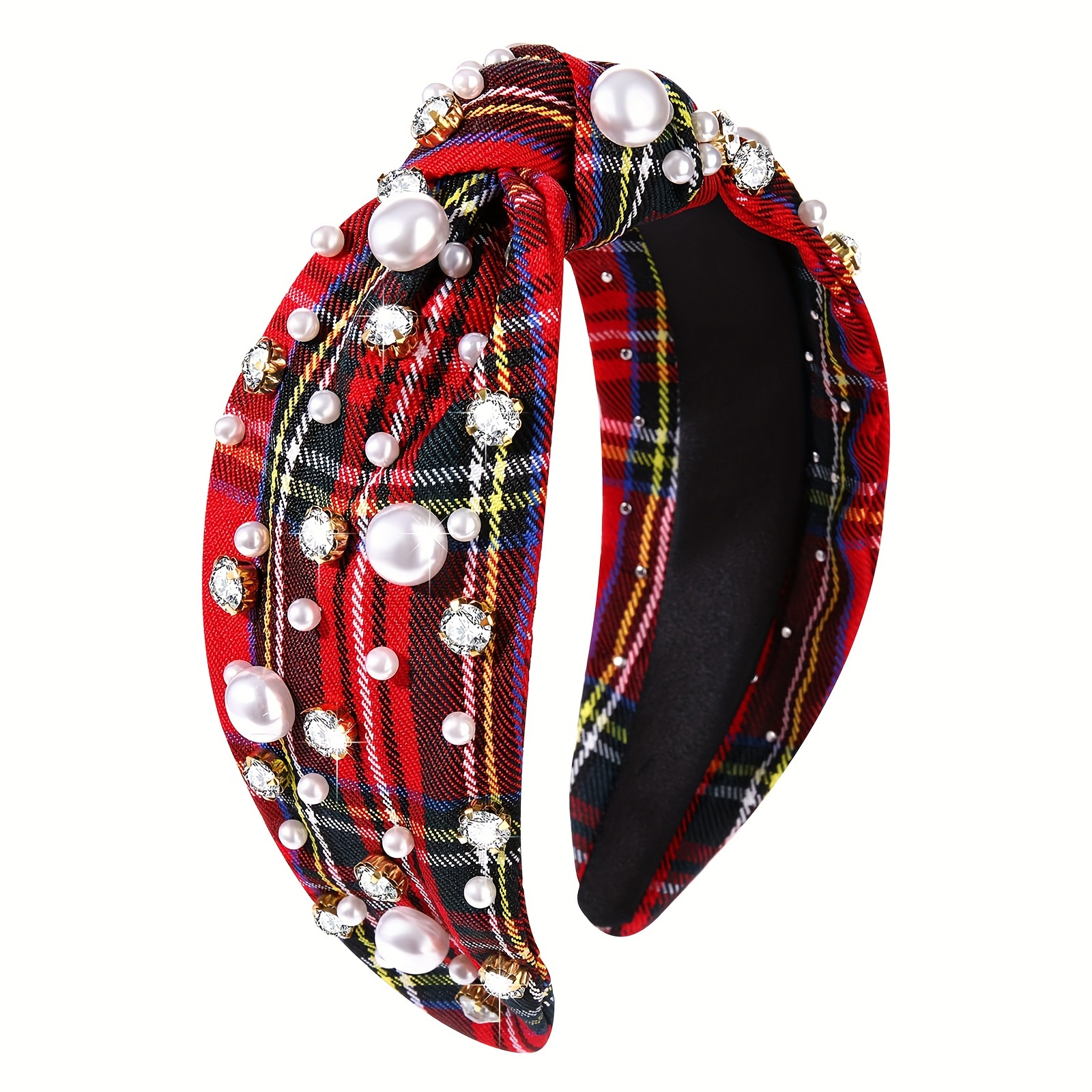 Elegant Red Knit Headband with Beaded Accent Knitted Headband,Women Winter Headbands Rhinestone Beads  main image 3
