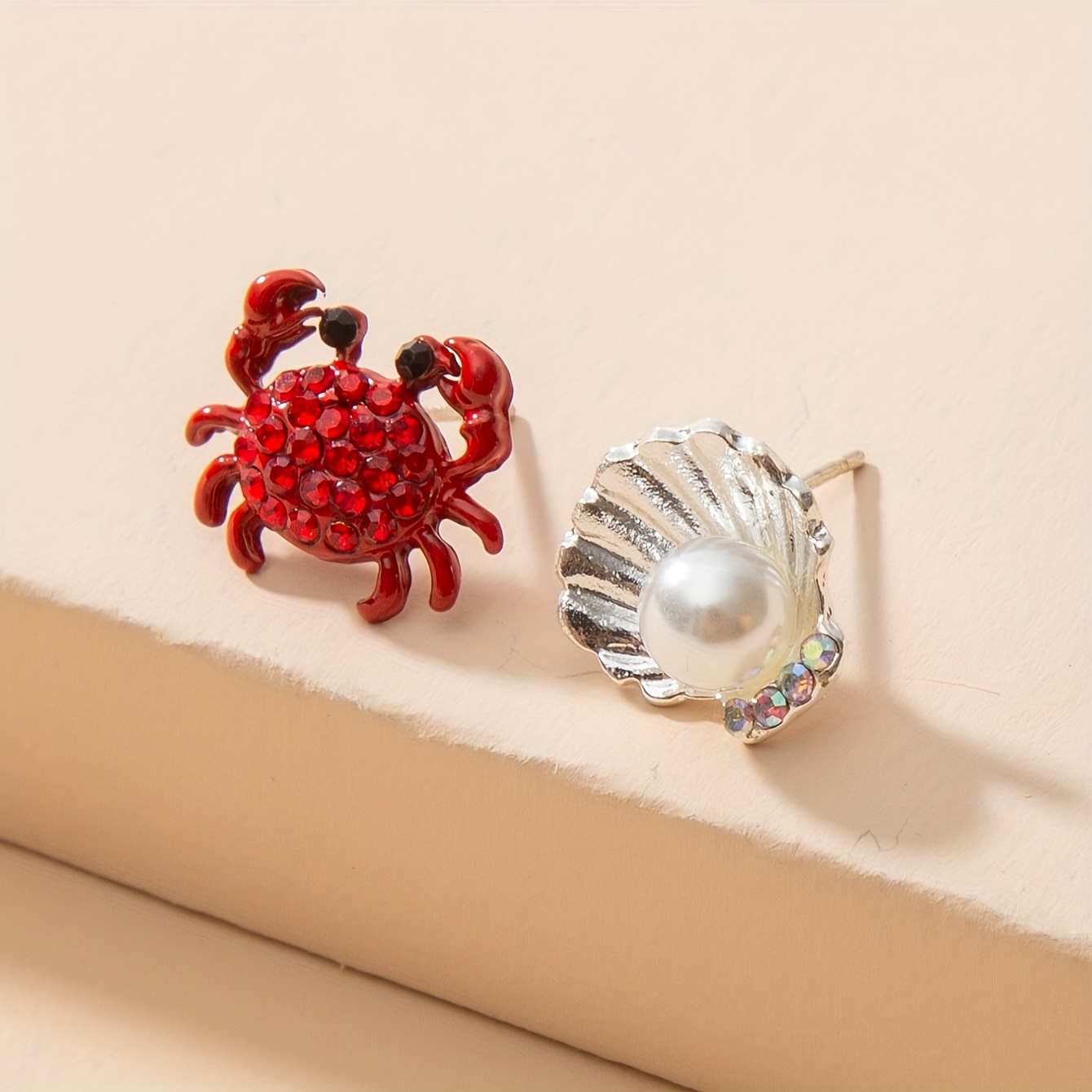 1 Pair Cute Crab Scallop Earrings, Shell Pearl Earrings, Summer Earrings, Unisex, Women's Jewelry