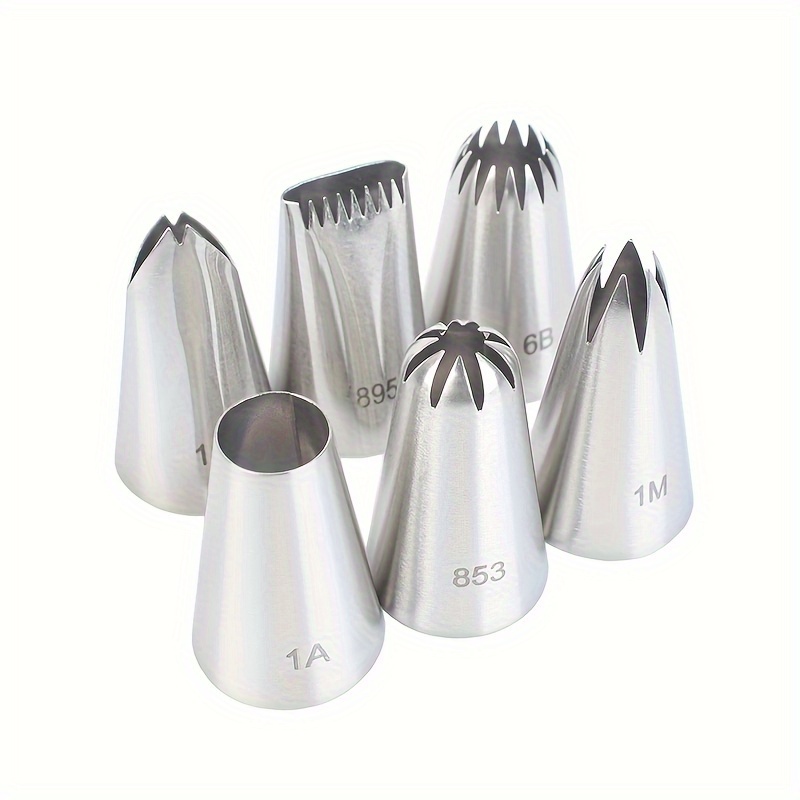 

6pcs Piping Nozzles Set, Stainless Steel Icing Nozzles, Cream Cake Piping Tips For Dessert Biscuit Cup Cake, Kitchen Accessories, Baking Tools, Diy Cake Decorating Supplies