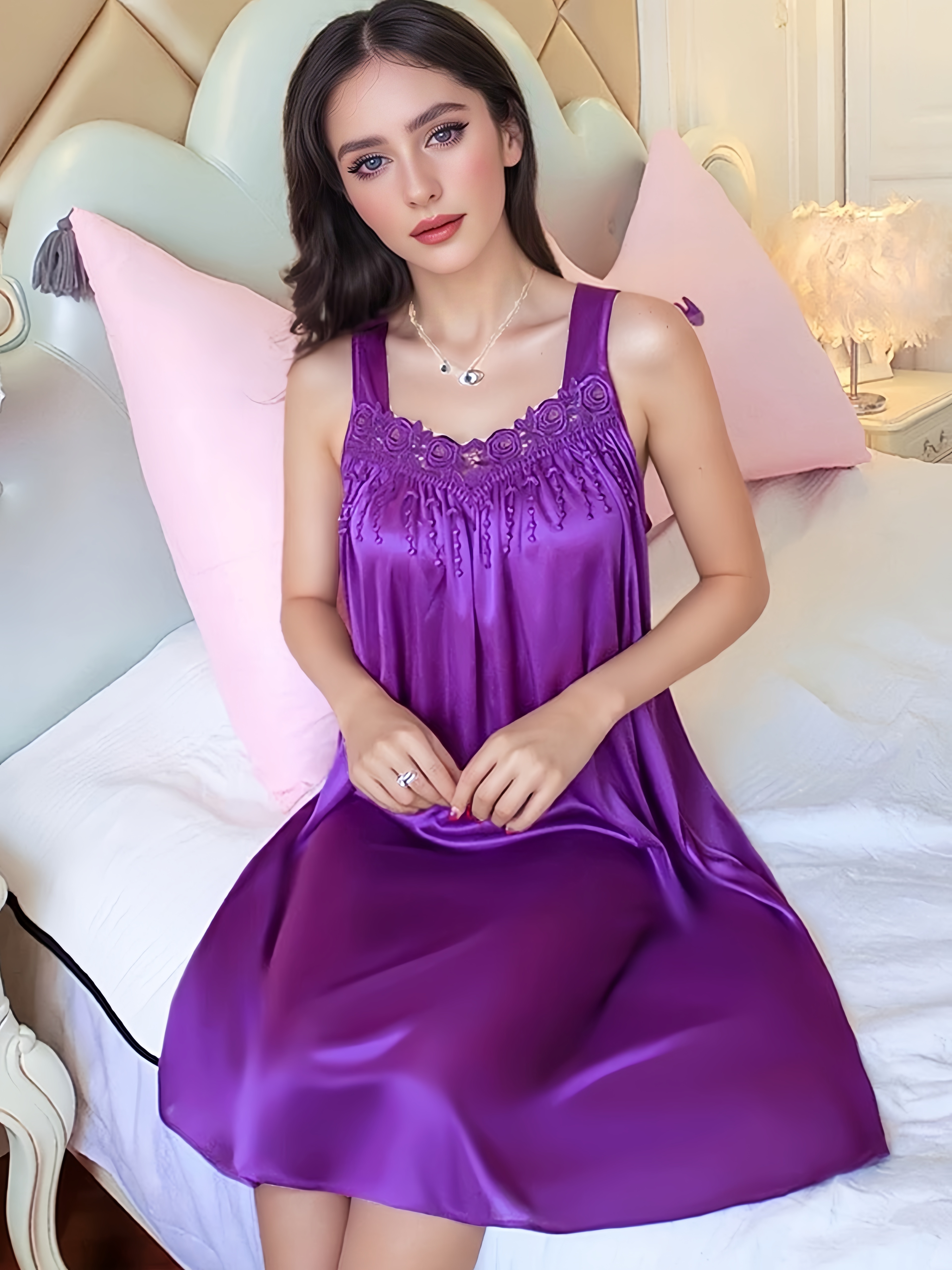 Plus Size Women's Sexy Sleeveless Spaghetti Strap Sleep Dress - Lightweight Ice Sliky Fiber Mid-Length Nightgown, Vibrant Red Non-See-Through Summer Pajama & Lounge Wear
