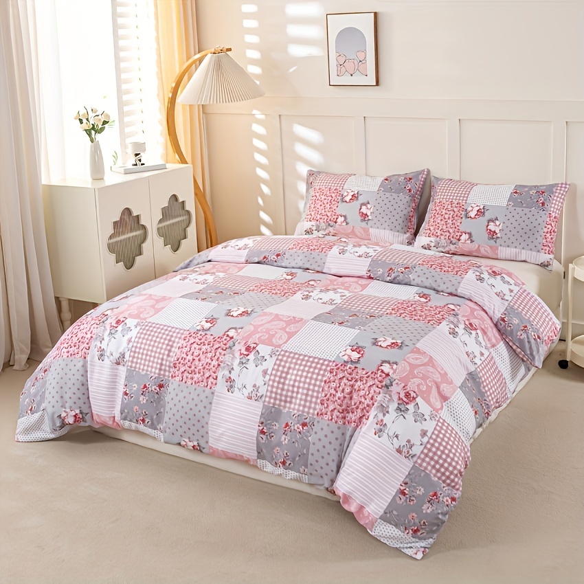 3pcs Light Pink Floral Print Quilt Cover Set
