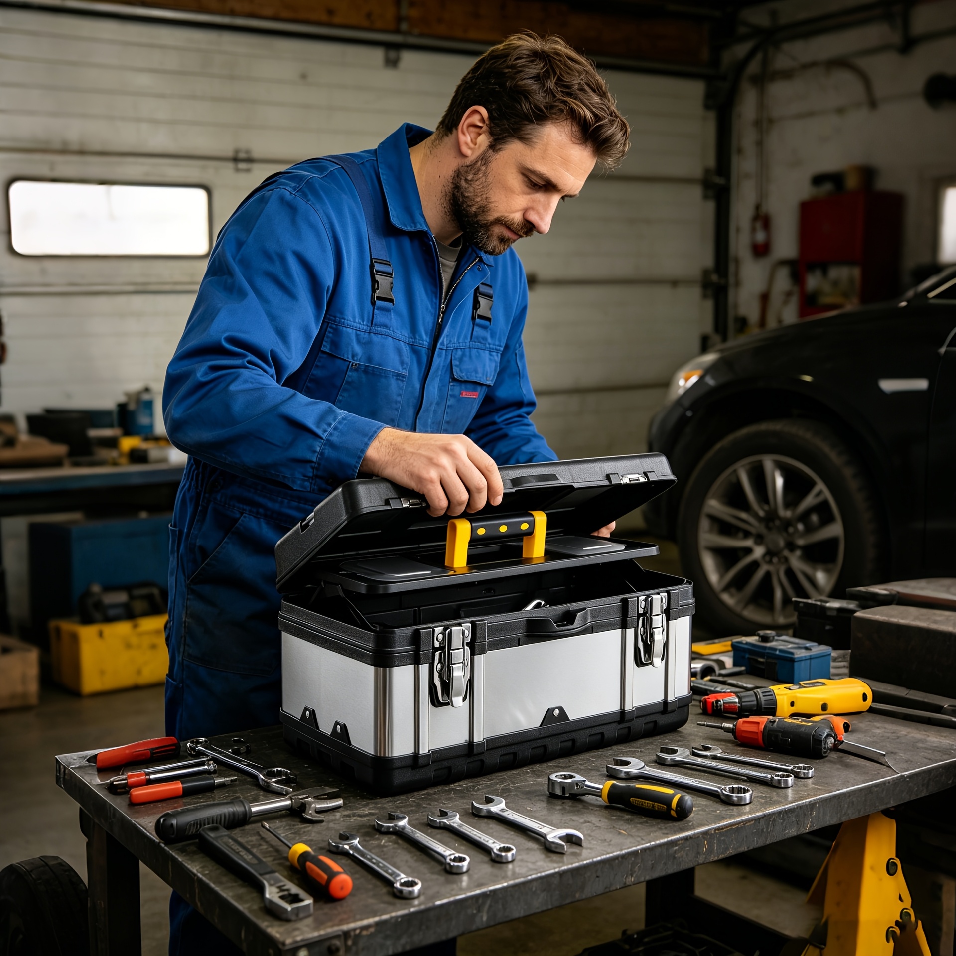 Portable Toolbox With Handle, Workshop Toolbox With Lid, Metal , 39x20cm, Ideal For Electricians, Carpenters, And Drill Users