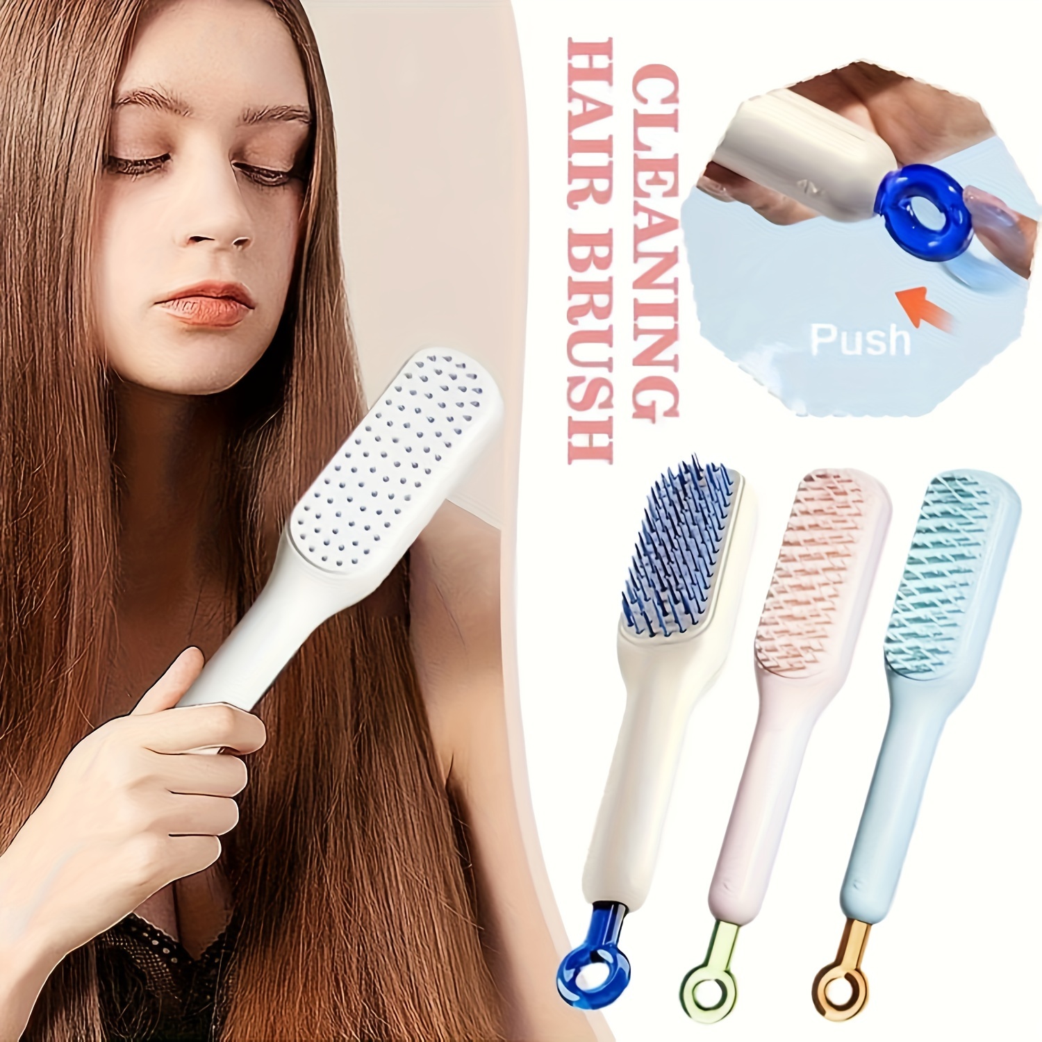 easy clean self cleaning hair brush anti static scalp massaging comb for all hair types perfect gift for women details 1