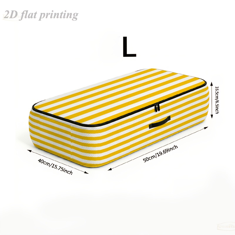 TEMU 1 Boîte de rangement pour vêtements de grande , sac de rangement en tissu anti-poussière et à sous le lit - Rayé jaune et blanc, organisateur