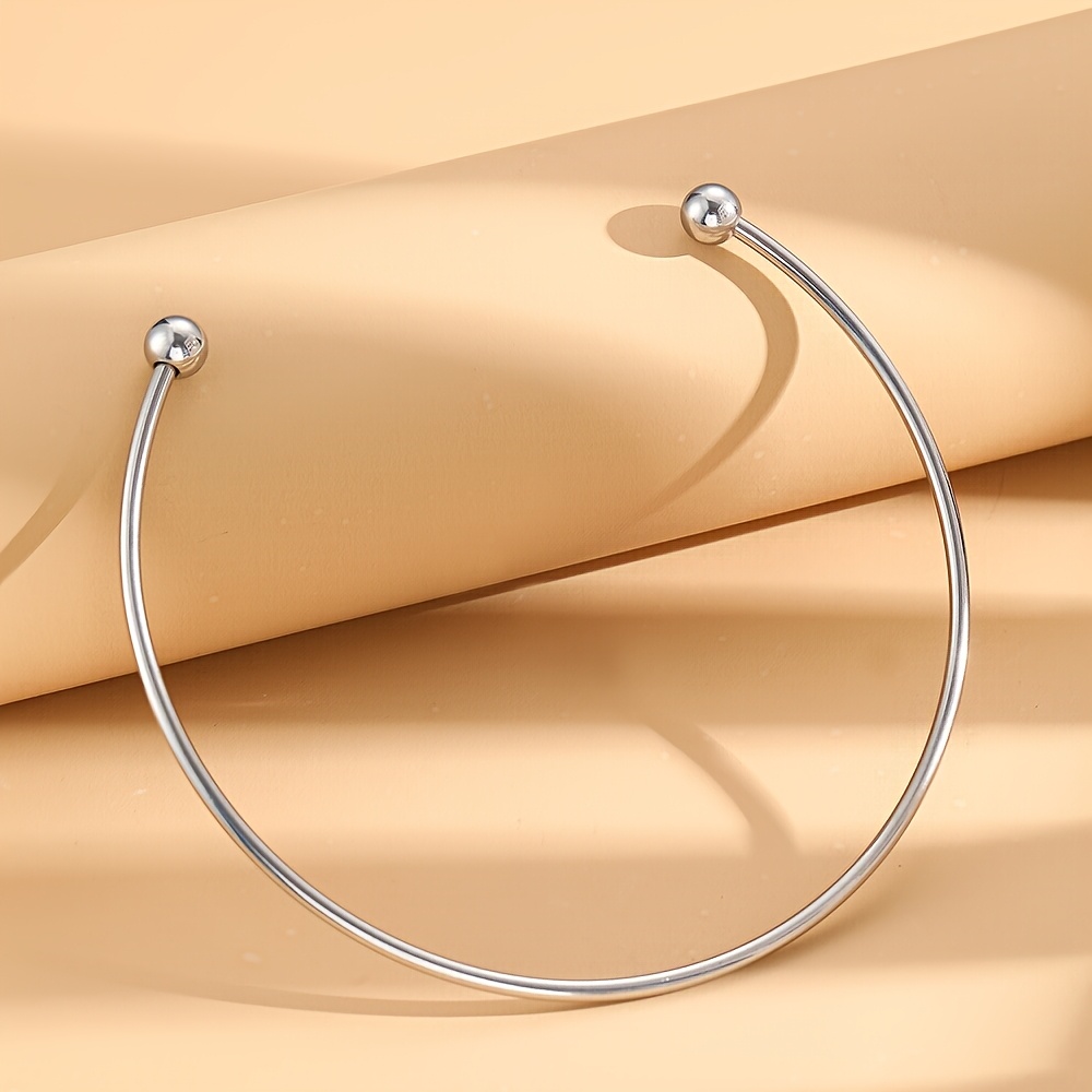TEMU Collar gargantilla de 1 pieza para mujer, minimalista de acero inoxidable con cuentas y abierto, barra redonda con detalles de cuenta, accesorio