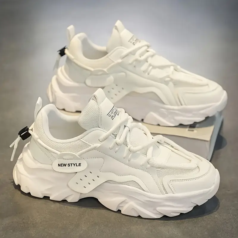 mens trendy casual sneakers breathable mesh sole dad shoes with comfort insole lace up wear details 2