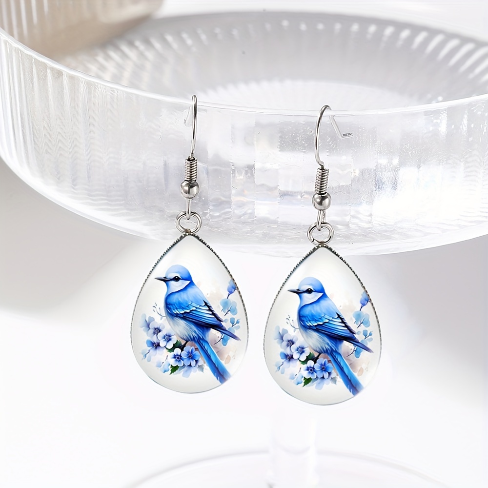 TEMU Une paire de boucles d'oreilles en verre faites à avec des merles et des d'eau