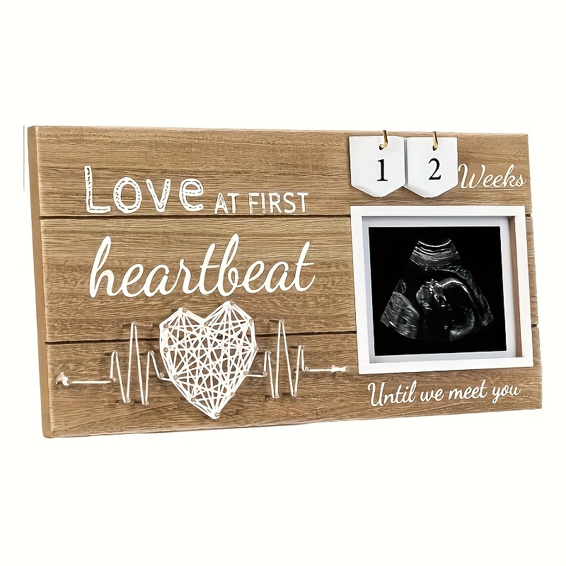 

Wooden Baby Countdown Photo Frame With Heartbeat Design - Newborn Keepsake Frame 0-3 Years Old With Interchangeable Blocks