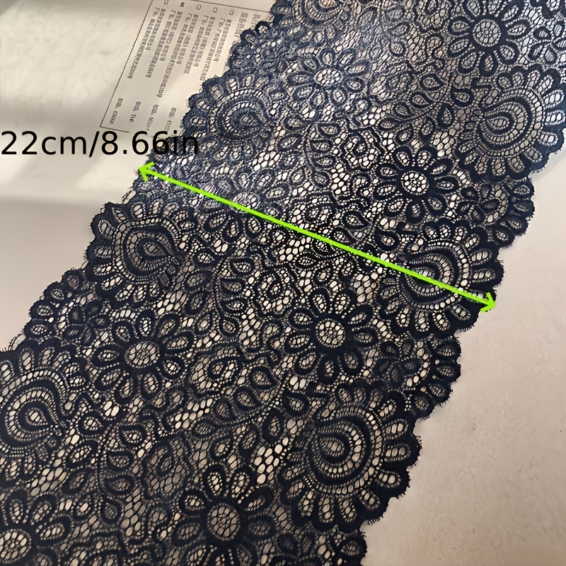 TEMU 1 Yard White And Black Elastic Lace, Width 22cm, Elastic Jacquard Scalloped Trim, Fashion Wedding Lingerie Trim, Nylon Lace Soft Scalloped Edge,