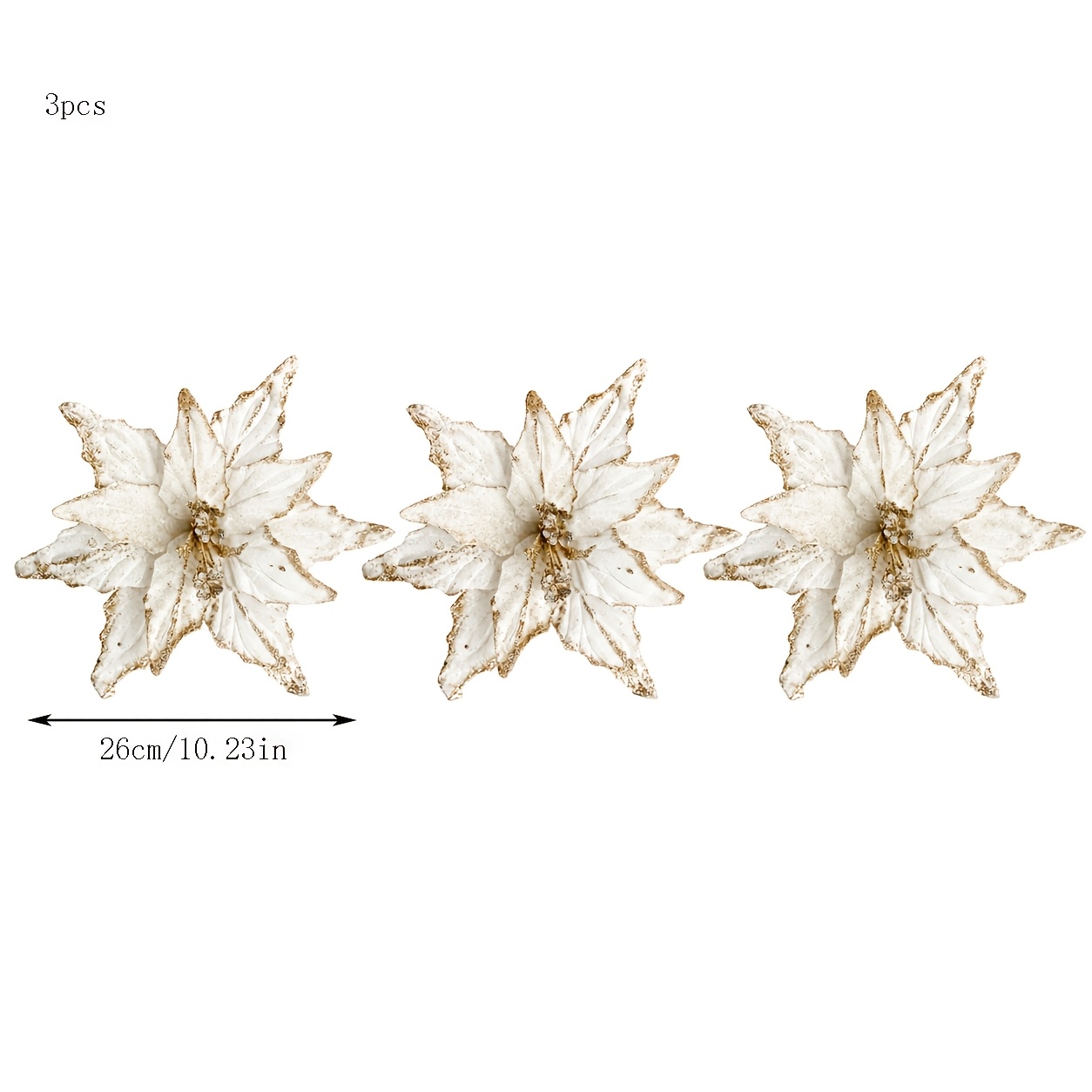 TEMU 3pcs Décoration de Noël en velours avec fleurs, fleurs artificielles scintillantes à bordure dorée, fleurs décoratives de Noël, ornements de