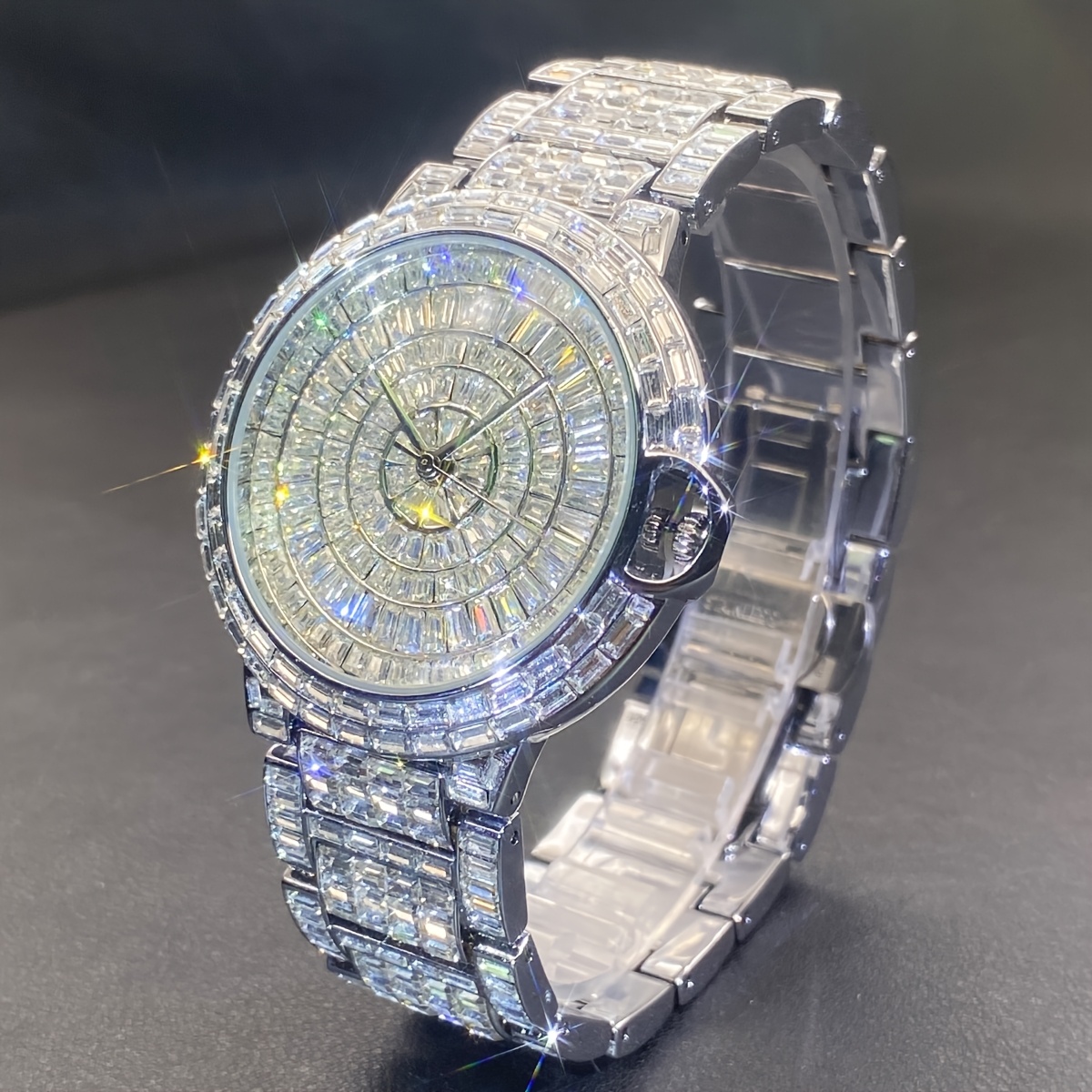 Luxury Men's Square Ice Watch with Rhinestones