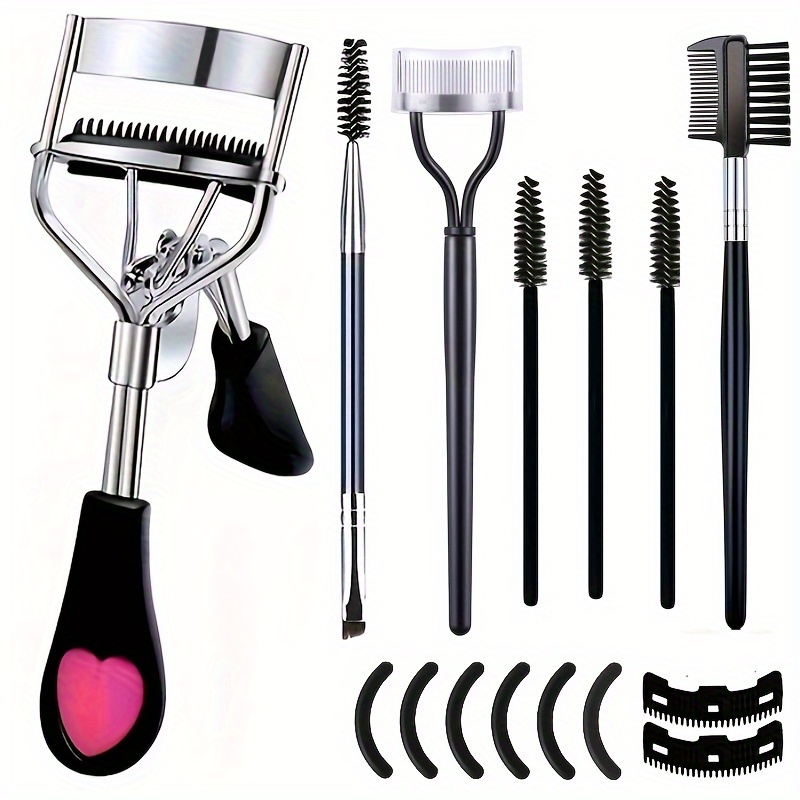TEMU 15 Eyelash & Brow Care Set, 1 Eyelash Curler With Comb, 1 Mascara Separator, 3 Mascara Brushes, 1beveled Brow Brush, 1 Brow Comb, 2 Replacement