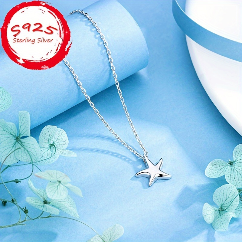 

925 Sterling Silver Starfish Pendant Necklace - Fashionable, Minimalist Clavicle Chain - Versatile Design For Women - Ideal For Girlfriend, Mother, Grandmother Birthday Gifts