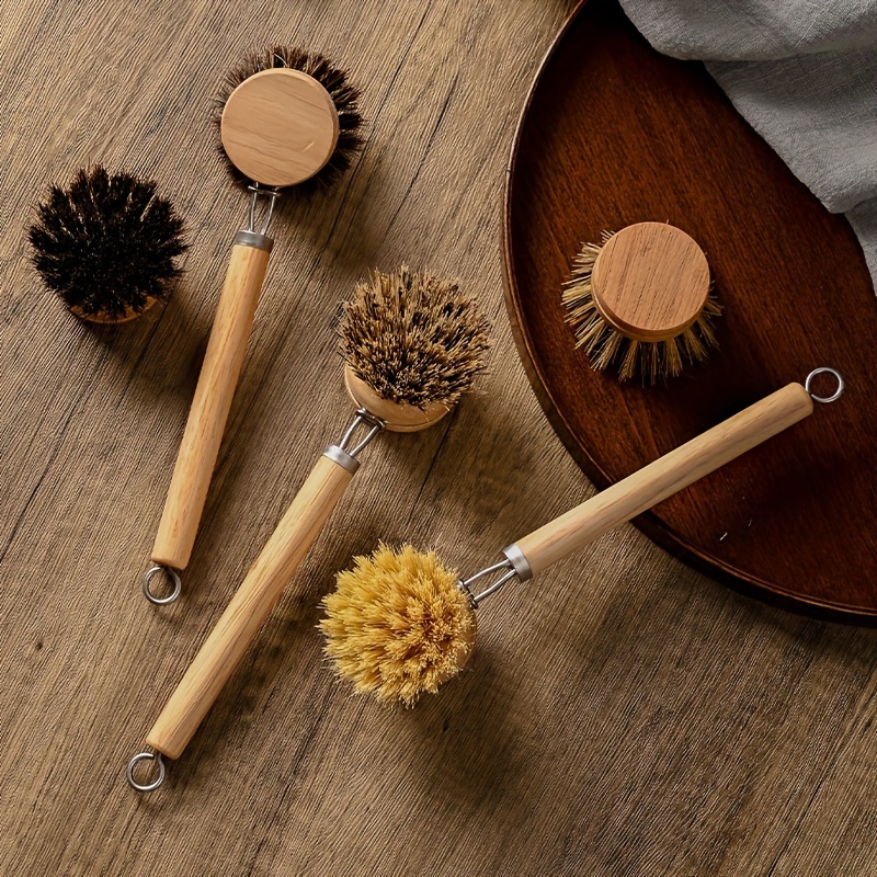 

4pcs Replaceable Pot Brush Long Handle Detachable Pot Brush Natural Loofah Pot Brush Coconut Brown Cleaning Brush