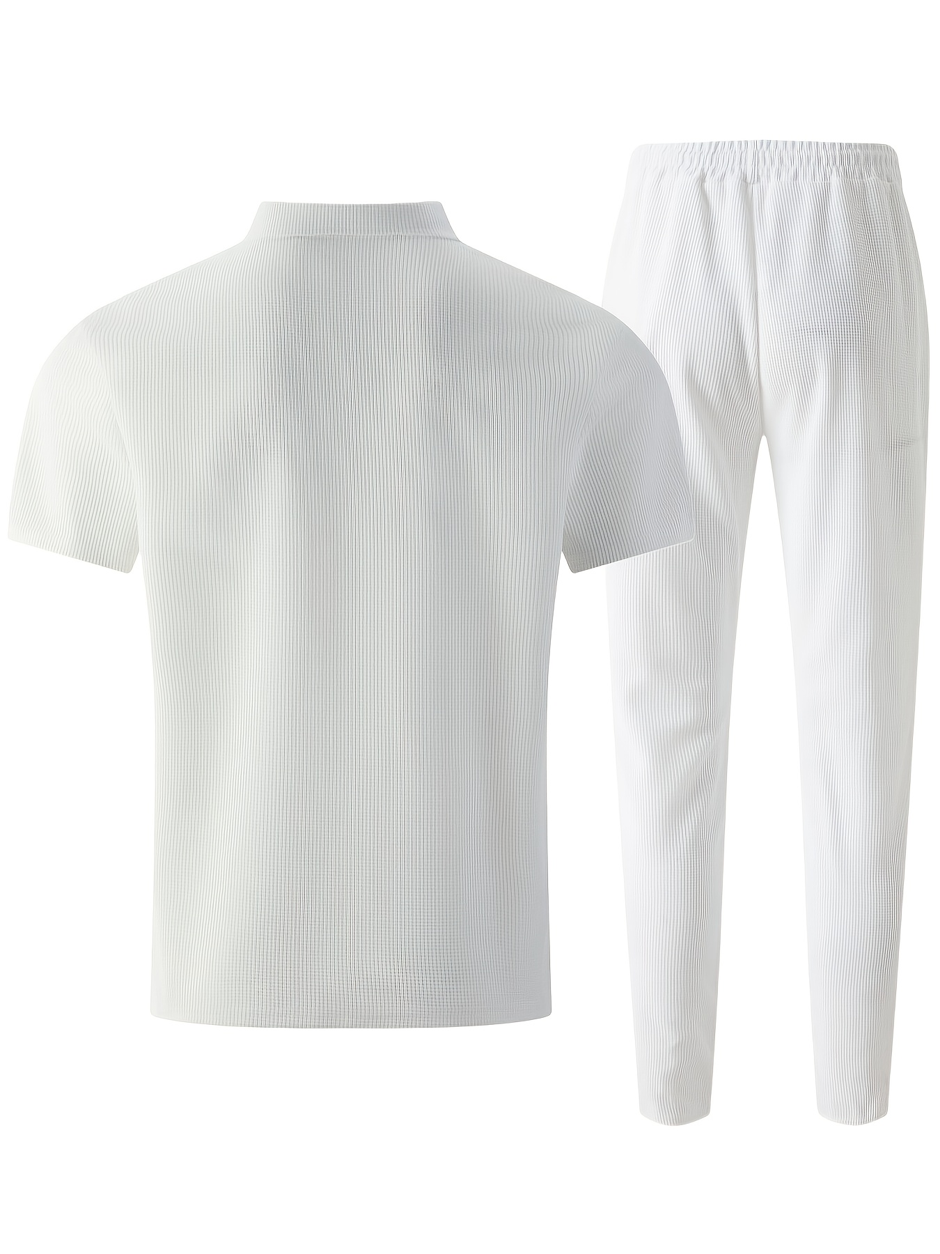 Men's 2pcs Set, Solid Color Minimalist Black Button-Up Short Sleeve Shirt with Two Pockets and Collar + Drawstring Waist Pants, Men's Spring/Summer Casual Vacation Daily Wear