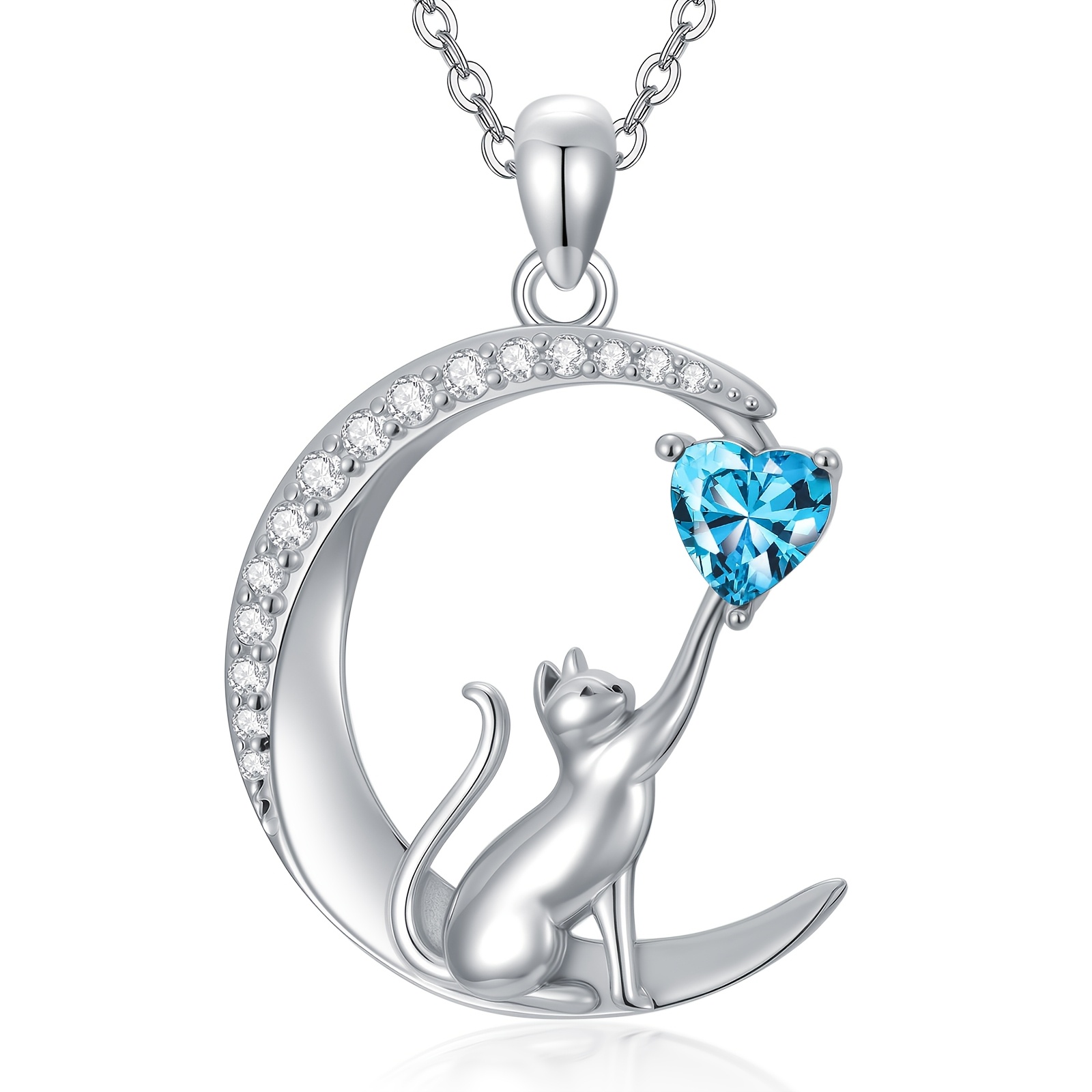 Women's 925 Sterling Silver Cat Pendant Birthstone Necklace, Gift for Her