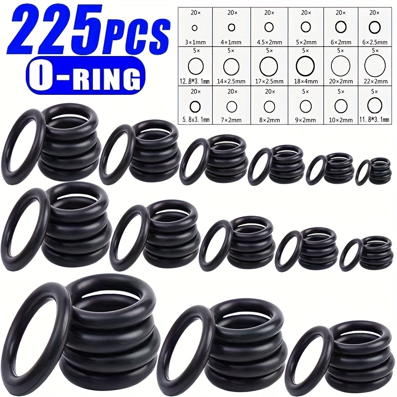 225pcs O-ring Assortment - Oil And Water Resistant Rubber Seals, Sizes, Suitable For Automotive And Mechanical Applications