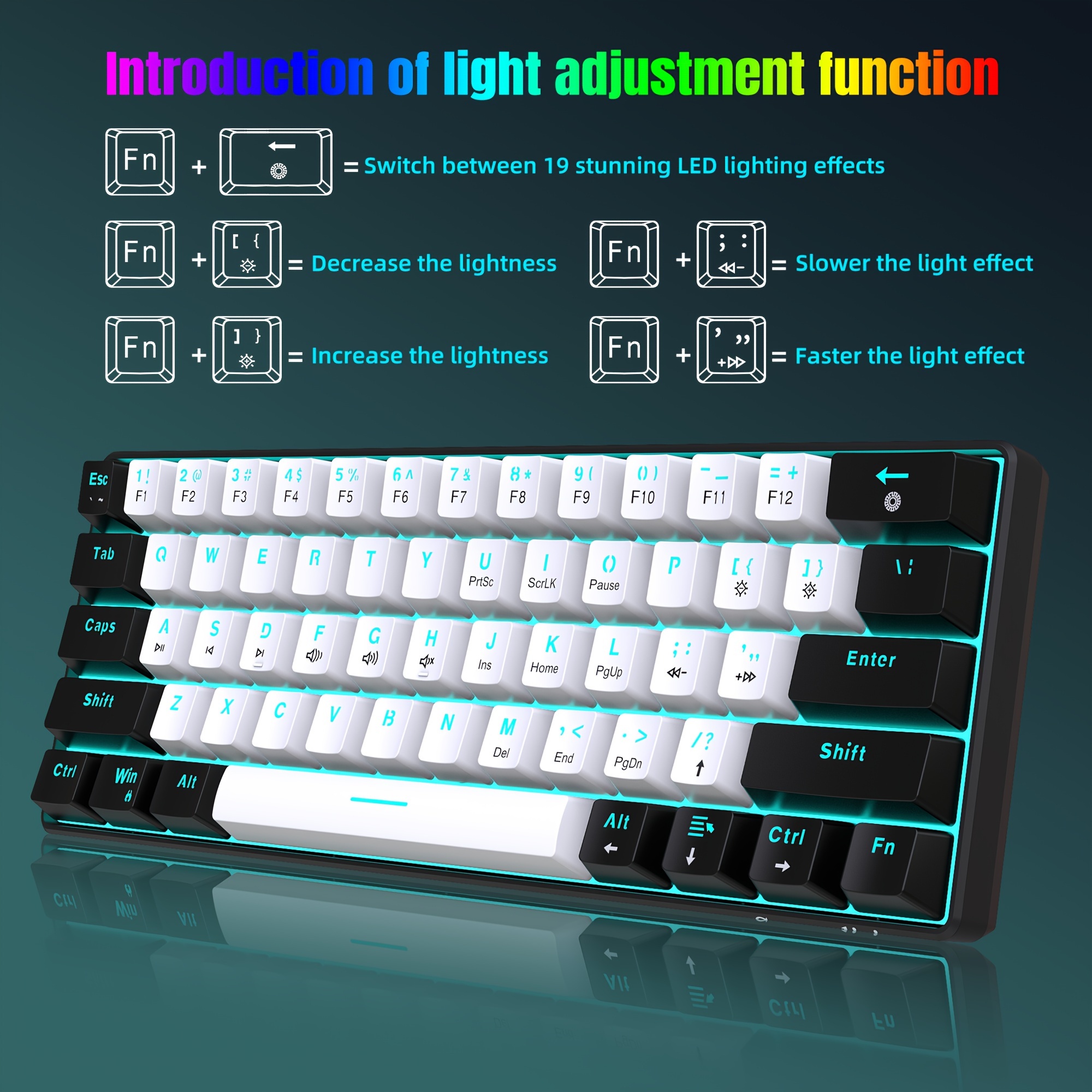 

Snpurdiri 60% Wired Mechanical Gaming Keyboard, Led 61-key Mini Wired Office Keyboard For Windows Laptop Pc Mac For Wired Use Only (black & White, Brown Switch)