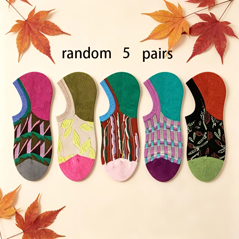 TEMU Random 5 Pairs Unisex Retro Boat Socks, Trendy Boat Socks, Casual Comfortable Versatile Breathable Boat Socks