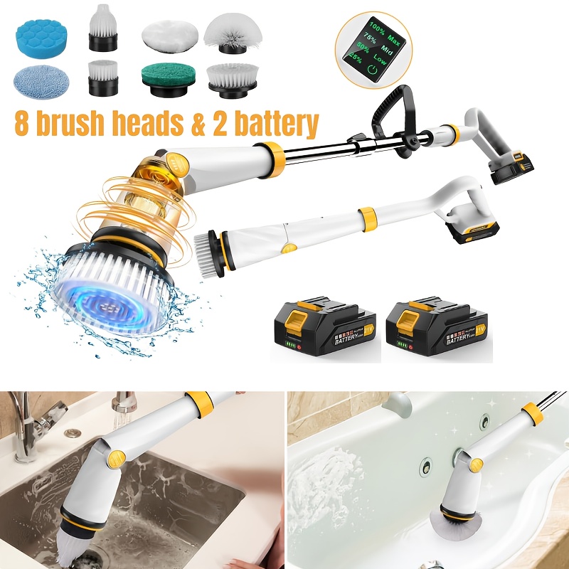 

Upgraded Electric Spin Scrubber With 2 Batteries & 8 Brushes, 1500 Rpm High Scrubber For Cleaning, Shower Cordless Cleaning Brush With Display For Tub/tile/floor