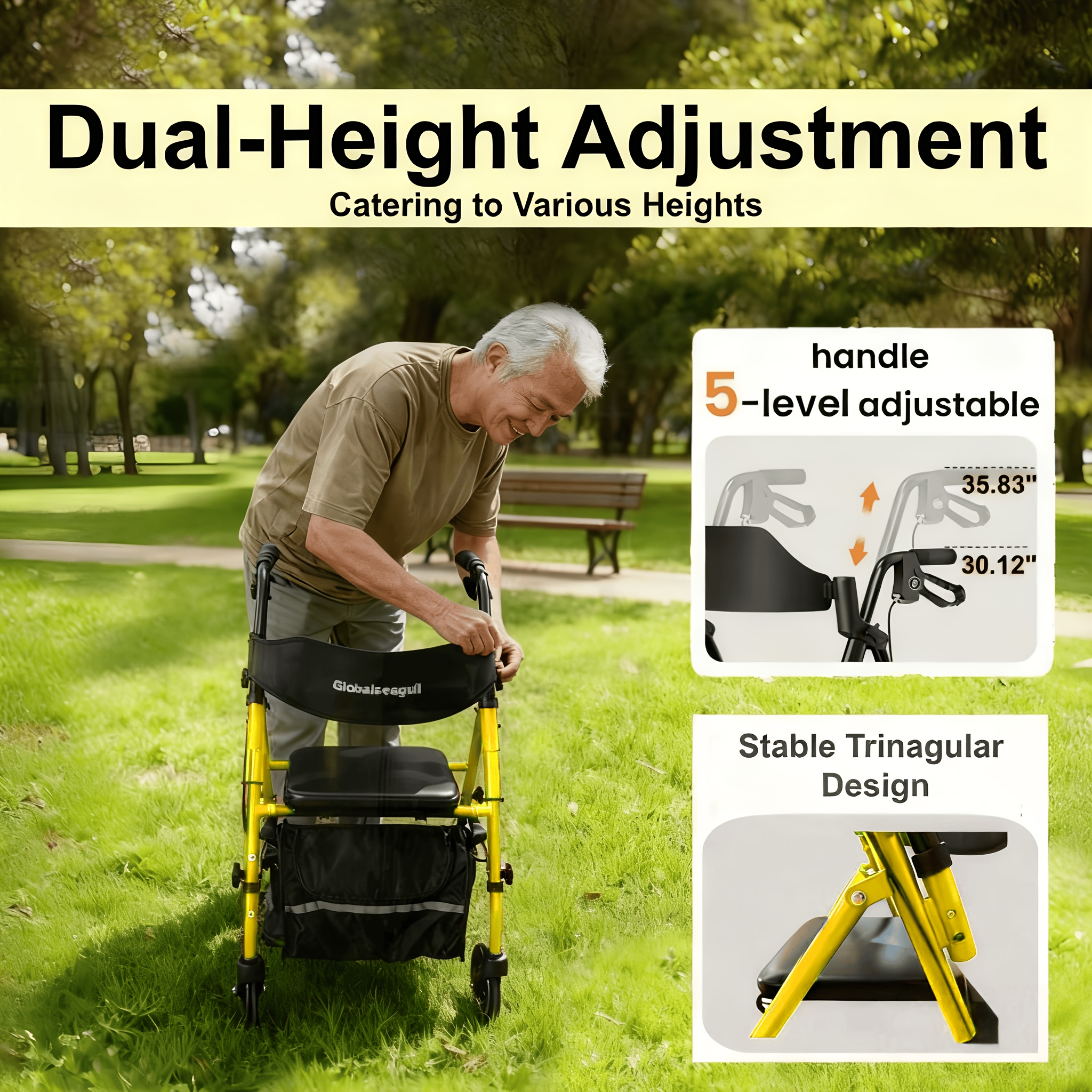 Rollator Walker for Seniors And Adults with Seat, 6-inch Wheels, Capable Of Supporting 158.76 KG, Medical Rolling Walker - Image 8
