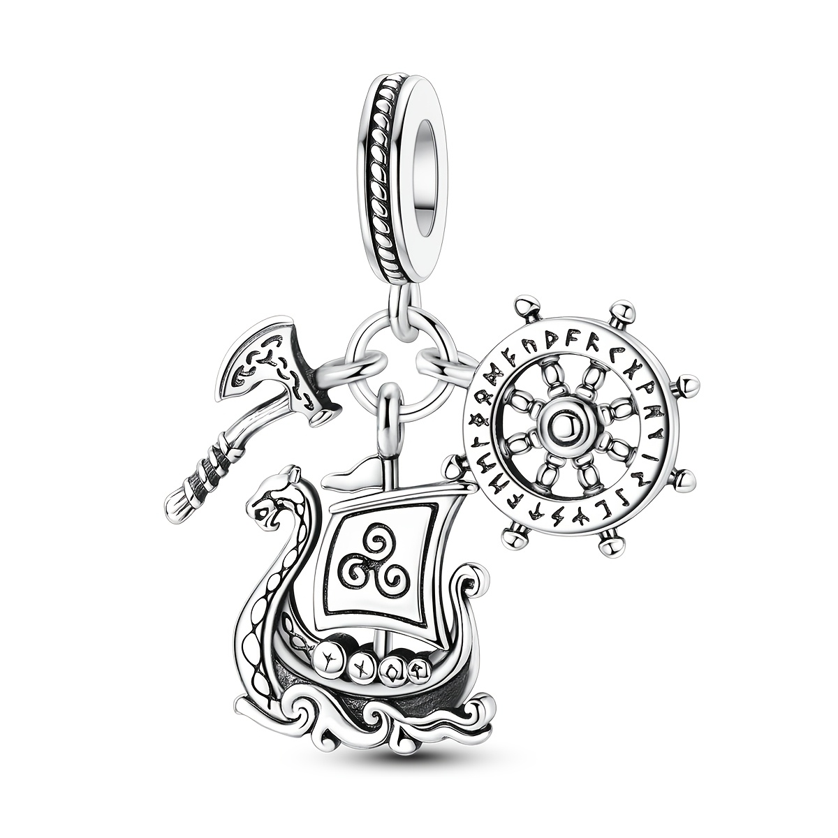 TEMU 1pc Silvery Color Charms Beads For Women Tomahawk Charms Jewelry Gifts Box Packaging Fits Original Bracelet And Necklace Making