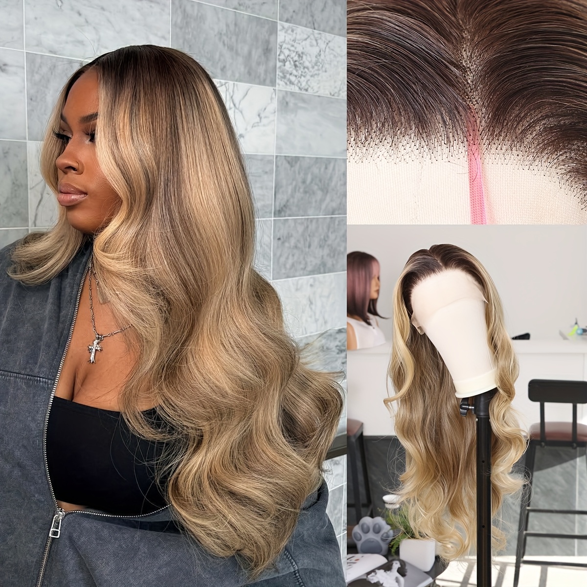 TEMU (Multicolore, Noir, Marron, Orange) Perruque Lace Front 13X6, Fibre Synthétique Importée, Grande Perruque Ondulée Super Longue et Bouclée de 30