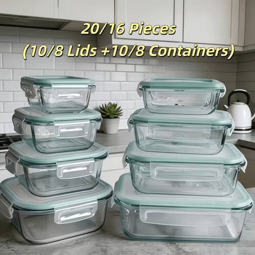 item picture 16pcs 8 lids 8 containers airtight glass food storage containers lunch boxes microwave oven safe salads fruits vegetables and sandwiches lunch boxes airtight storage durable glass food storage set