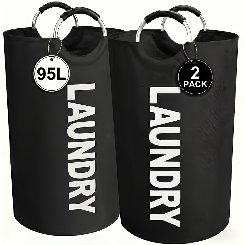 TEMU 2pcs Laundry Basket Set Pack 95l Large Foldable Hamper With Support Frame & Handles For Bedroom, Dorm & Bathroom Storage, Laundry Baskets