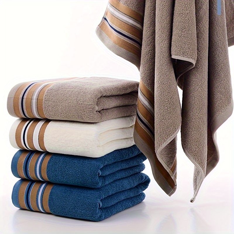 luxury oversized bath towel 600 gsm 100 spun   absorbent fast drying hotel   towel 28 x 56 inches blue khaki white   home or hotel use details 0