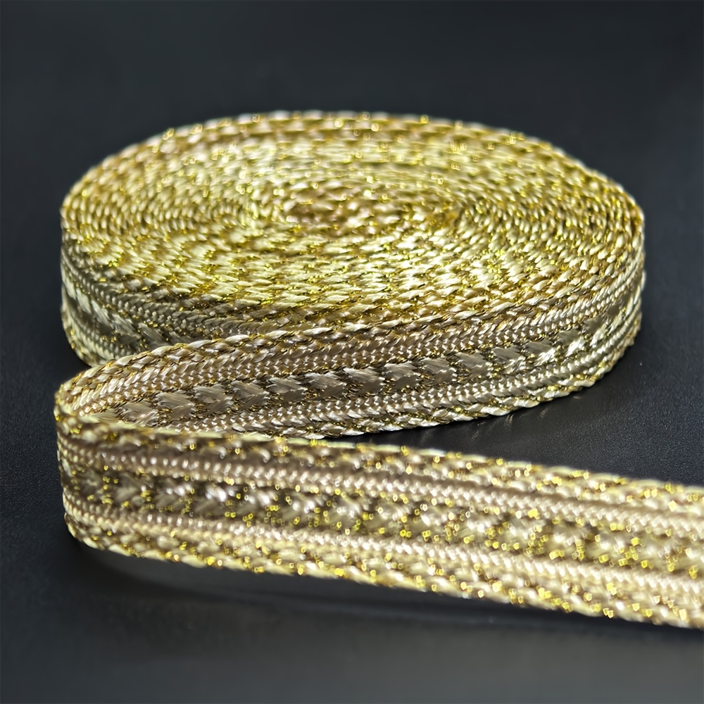 E-shop 5 Yards golden-silbernes besticktes Band mit Rand – Luxuriöser gewebter Stoff mit aufwendiger Stickerei für DIY-Bastelarbeiten,