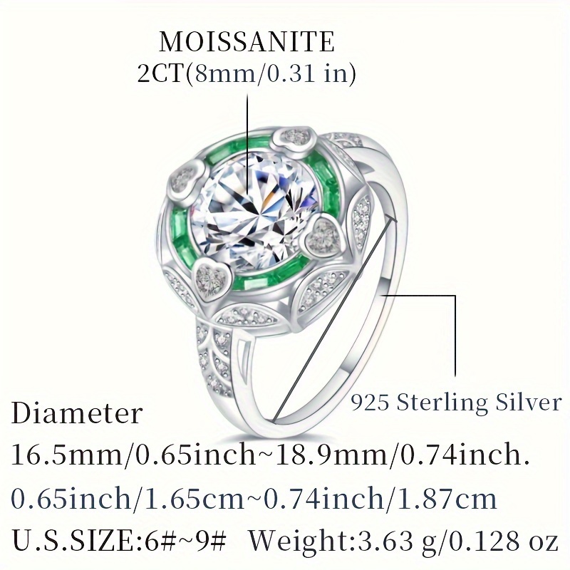 925 Sterling Silver Ring with 0.5ct Moissanite Green and Clear Gemstones