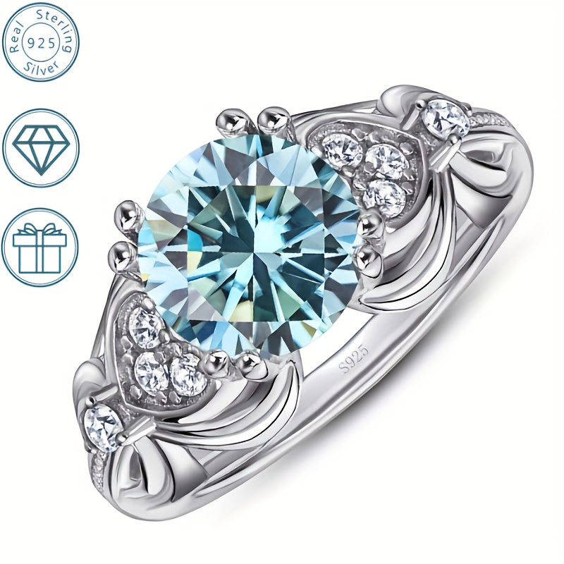 

Gems Lady 925 Sterling Silver Bohemian Style Engagement Ring With 2ct Moissanite, Round Cut, Perfect For Everyday And Vacation Wear, Gift Box Included, Hypoallergenic Jewelry