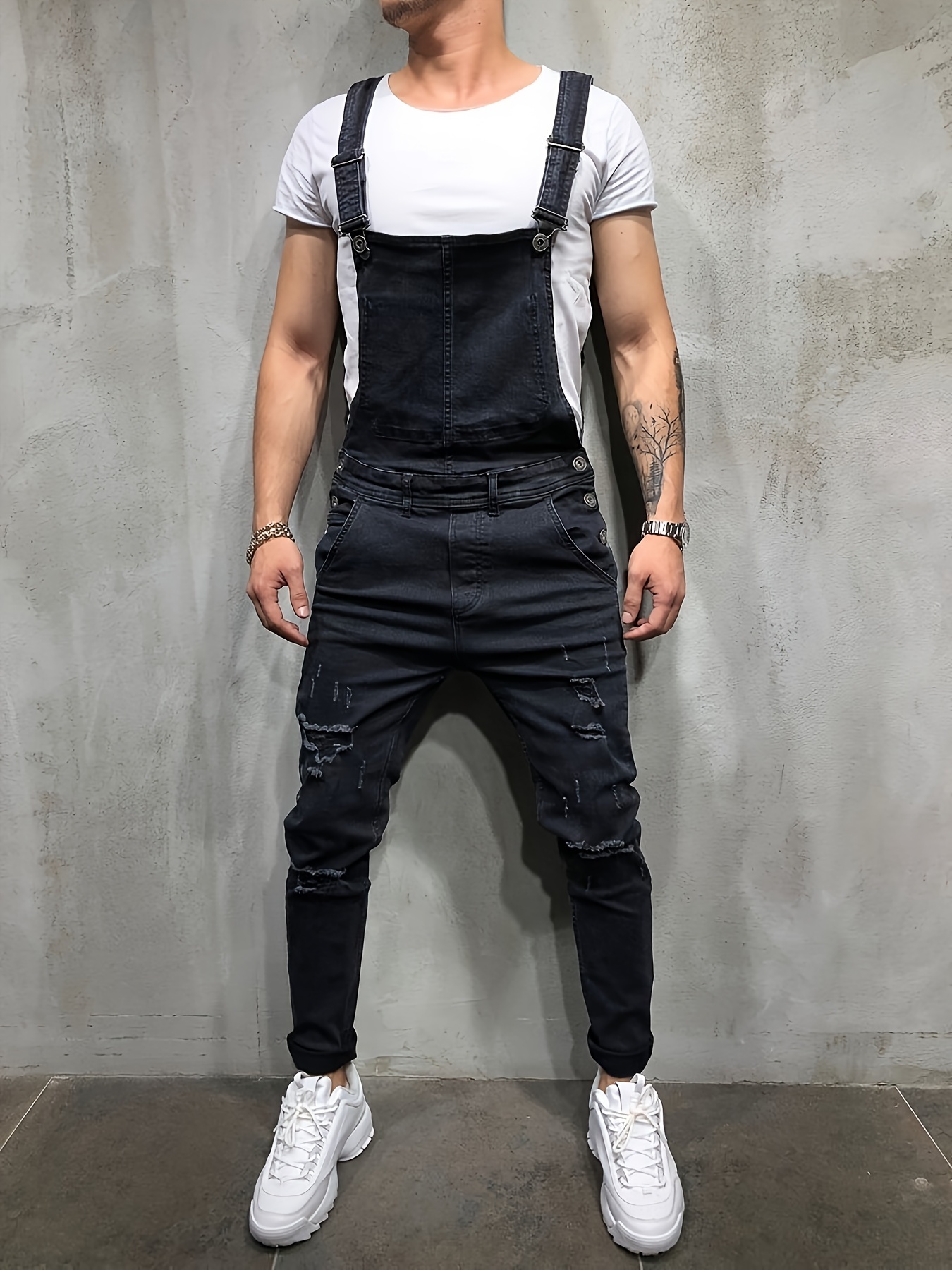 men slim fit denim overalls street style stylish Temu Australia