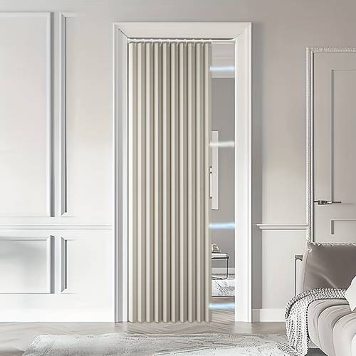 1 rodless magnetic foldable door curtain with removable magnetic clasp blackout striped design for bedrooms living rooms and sliding doors easy to decor
