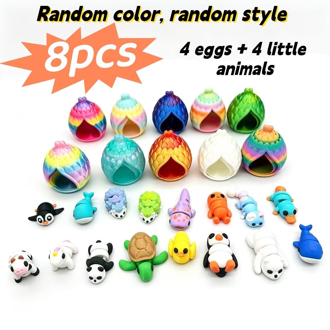 TEMU Lot de 8 pièces : 4 maisons de couleur aléatoire + 4 figurines de petits animaux de style aléatoire - Maisons rotatives 3D de couleur aléatoire