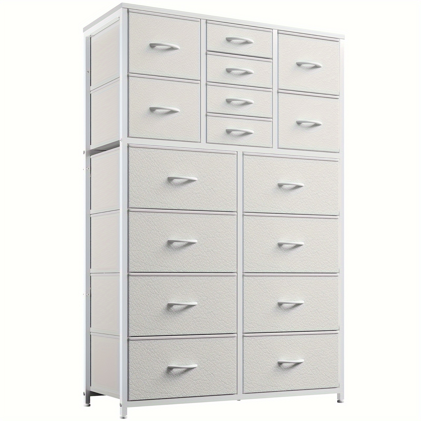 

White Dresser For Bedroom With 16 Drawers, White Tall Dressers For Bedroom With Wooden Top And Metal Frame, White Dressers & Chest Of Drawers For Bedroom, Closet, Nursery, Bedroom, White