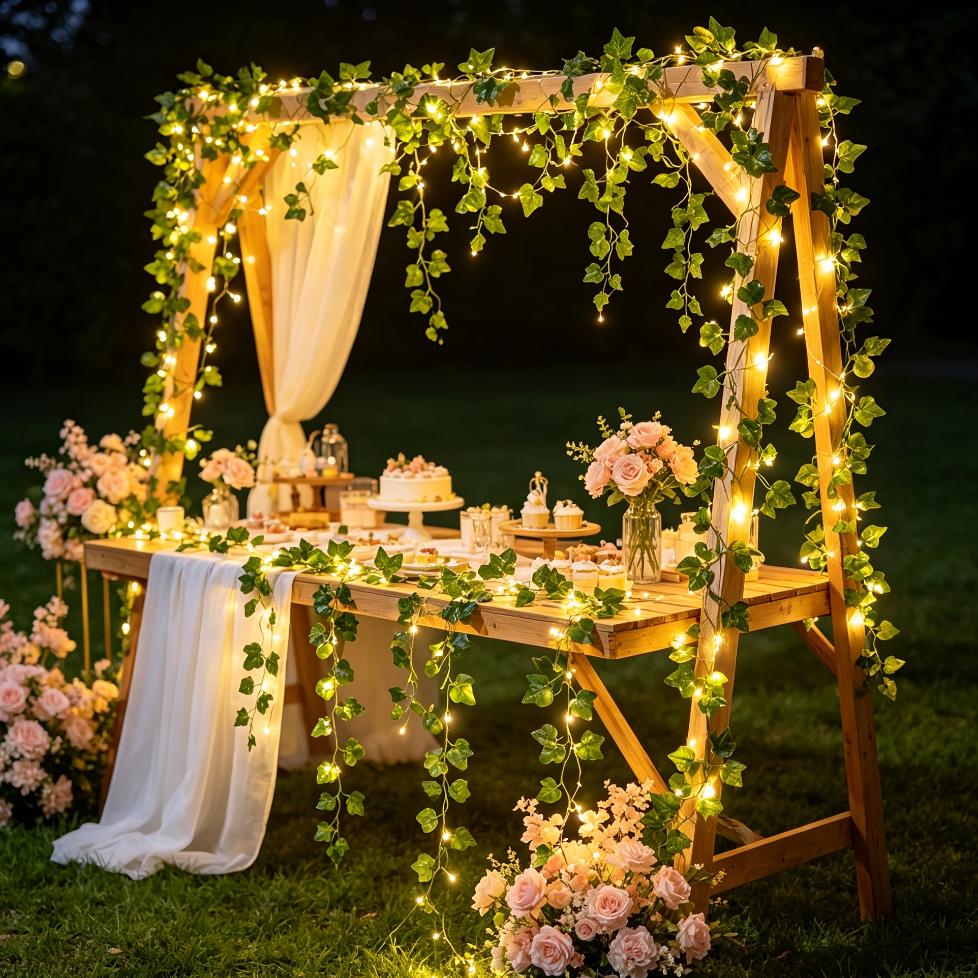 TEMU 33ft 100led Solar String Lights With Ivy, Vine Lights For Camping Outdoors Garden Yard Fence Wall