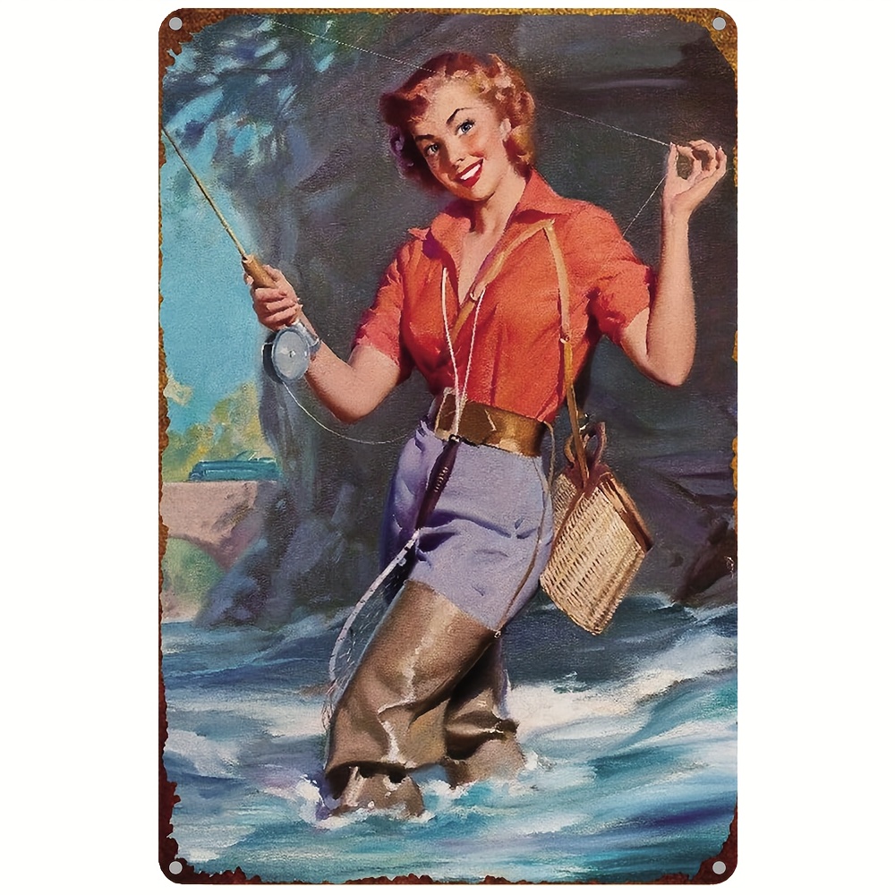 Vintage Metal Tin Sign In Fishing Wall Decor Signs Pinup - Temu