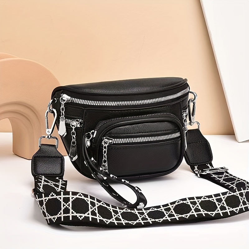 

Chic Black Leather Fanny Pack With Rivet Accents - Waterproof, Adjustable Strap Crossbody Bag For Women