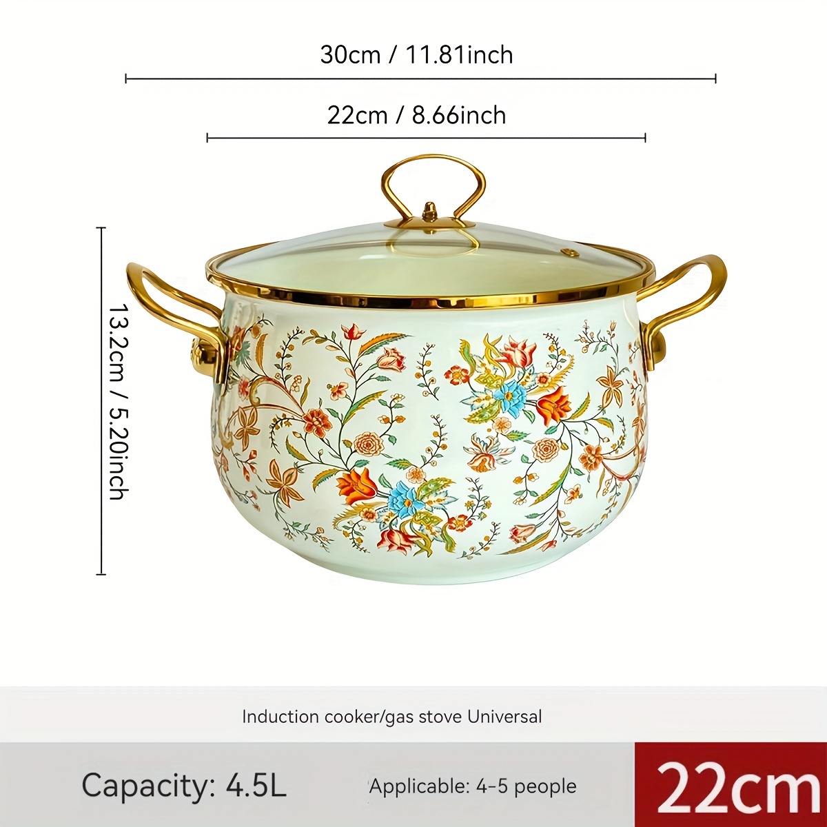 handcrafted enamel saucepan 1pc enameled thick multi use pot for   soups table serving kitchen display large capacity easy to   with gas   induction cooktops details 10