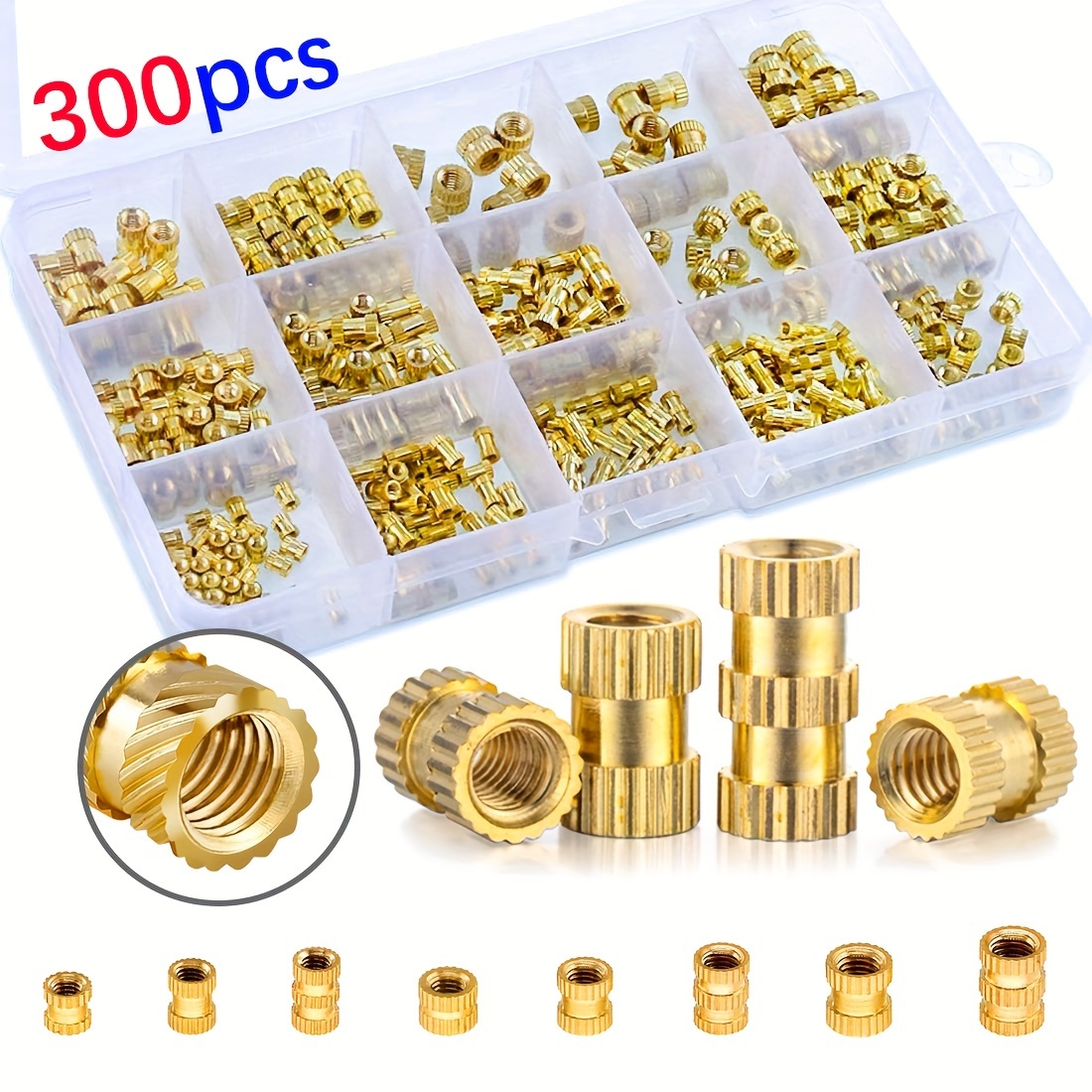 

100/300pcs Thread Inserts M2 M3 M4 M5 M6 Female Male Piping Nut Assortment Kits, Brass Heat Setting Inserts For Plastic And 3d Printing Assembly