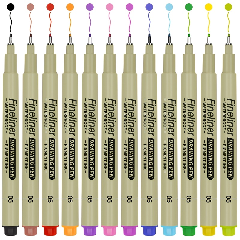 TEMU 12-color Fine Point Liquid Ink Pen Set - Lightweight, Durable Plastic Drawing Liquid Ink Pens With Ink For Line Art, Sketching, Journaling, Dot