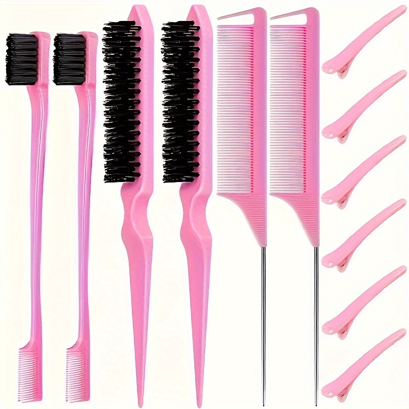 

12pcs/set Hair Brush Set, Nylon Combing Hair Brush 3 Of Salon Combing Brushes, Double-sided Hair Side Combing Brush Smooth Combing Comb, Comb With Duckbill Clip