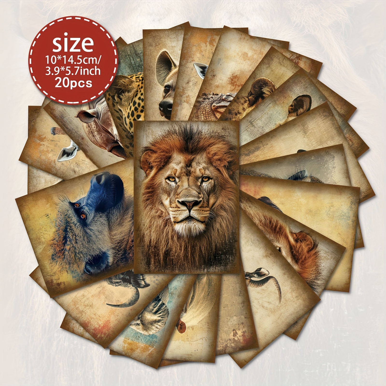 Image of 20pcs African Animals Postcard Set, Thick Cardboard, , English Language, For Scrapbooking, Junk Journal, Crafts, Greeting Cards, Watercolor Art, Holiday Decorations