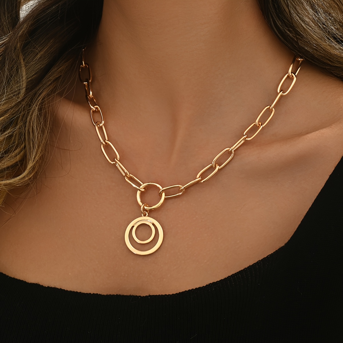 TEMU Fashion Creative Circular Element Chain Link Choker Necklace