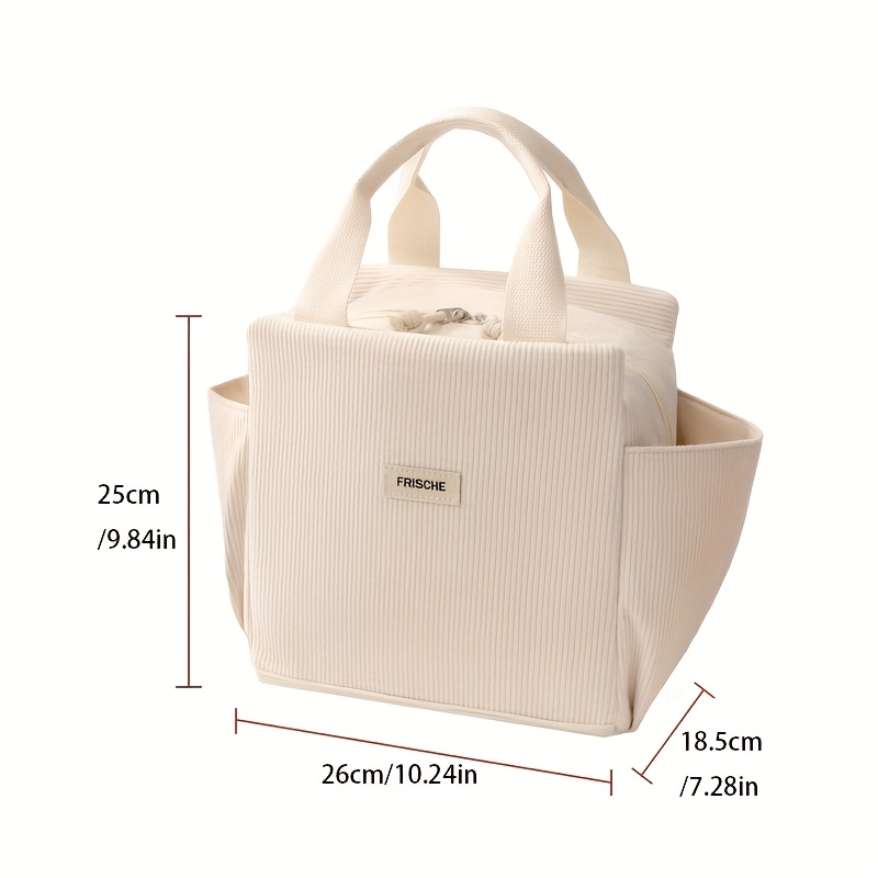  . niedliche bienen- & herzdruck isolierte lunchtasche - cord rechteckige thermotasche für arbeit, schule, büro, picknicks & camping, handwaschbar nicht-lebensmittelkontakt
